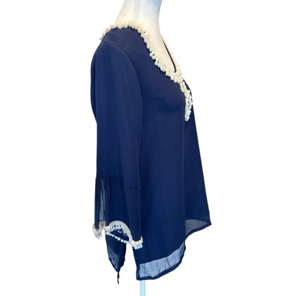 RARE RUNGOLEE Embellished Beaded Tunic Blue White Sz S - Picture 6 of 9